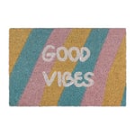 Relaxdays Doormat Coir, Door Mat “Good Vibes”, Colourful Stripes, Non-Slip, Inside & Outside Use, 40x60 cm