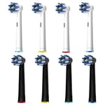 8pcs Cross Clean Replacement Heads Compatible with Braun Oral B Electric Toothbrush, 4pcs White and 4pcs Black.