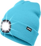 ATNKE LED Bonnet Lampe Frontale,USB Rechargeable Chapeau de Course Ultra Lumineux 4 LED Étanche Lumière Hiver Chaud Phare Cadeaux pour Hommes et Femmes/Light Blue