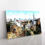 Big Box Art PARC Guell Gaudi in Barcelona Spain in Abstract Canvas Wall Art Print Ready to Hang Picture, 76 x 50 cm (30 x 20 Inch), White, Black, Grey, Gold