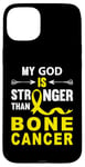 Coque pour iPhone 15 Plus Ruban jaune pour sensibilisation au cancer des os avec inscription Love God Support In July