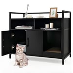 COSTWAY Meuble Litiere Chat Griffoir Amovible Industriel, Maison de Toilette Chat Anti-basculement Structure Métal Antirouille, 89x45x74,5cm, Noir