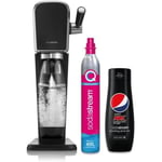 SodaStream Art Sparkling Water Maker Machine- Black + Set of 6 x Pepsi Max concentrates, Sugar-Free