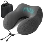 Jiancrate Flat Back Travel Pillow for Airplane, Memory Foam Neck Pillow for Travel, Soft & Ergonomic Travel Neck Pillow for Adults Resting in Flights, Trains, Cars, Office