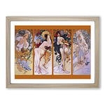 Alphonse Mucha The Four Seasons No.2 Classic Painting Framed Wall Art Print, Ready to Hang Picture for Living Room Bedroom Home Office Décor, Oak A2 (64 x 46 cm)