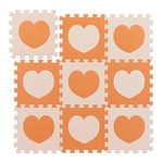 Relaxdays Tapis de Sol Puzzle bébé éveil, Motif cœur, 18 pièces, Mousse sans polluants, LxP: 91,5 x 91,5cm, Orange/Beige