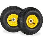 Relaxdays - 2 roues pour diable 4.1/3.5-4, de rechange avec air, axe de 16 mm, jusqu'à 136 kg, 260 x 85 mm, jaune/noir