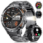 LIGE Montre Connectée Homme avec Appel Bluetooth, 1.43''HD Montre Militaire Homme/LED Lampe/530 mAh Batterie/120+ Modes Sportifs, 24/7 Moniteur de SpO2 Fréquence Cardiaque et Sommeil. Android iOS