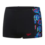 Speedo Junior Boy's Digital Allover Panel Aquashort, Black/Lava Red/Neon Absinthe/Lapis Blue/Blue Flame, 11-12 Years