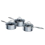 Circulon SteelShield C Series Stainless Steel Saucepan Set of 3, 16/18/20cm - Induction Saucepans with Lids - Hybrid Non Stick, Metal Utensil Safe & Dishwasher Safe Cookware