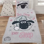 Official Shaun The Sheep Love Sleep Single Duvet Cover Set Polycotton Chlidren's