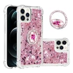 IMEIKONST Coque pour iPhone 12 Pro Étui avec Support, Paillette Strass Liquide Bling Glitter Cristal Transparente Antichoc TPU Silicone Bumper Housse pour iPhone 12 Pro. Love Rose YBZ