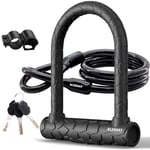 Heavy Duty Bike U Lock - Super Strong 12 Ton Shear, 20mm U Shape Lock Anti-Theft Silicone CoveredLock Keyhole with Sliding Cover 4ft Steel Cable with Mounting Bracket and 3 Keys (Short)