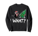 Funny Black Cat Design Pushing Christmas Tree Over Cat What? Sweatshirt