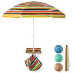 Parasol Jardin Inclinable 192cm avec Table Porte-gobelet et Sac de Sable Détachable 23KG Sac de Transport pour Plage Coloré - Costway