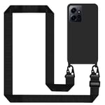 Tawarror Coque pour Xiaomi Redmi Note 12S 4G avec Cordon, Étui Ultra Mince Souple Silicone Liquide avec Portable Sangle réglable Bandouilière Lanyard Chaîne Stylée Laniere Téléphone Case, Noir