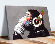 CanvasArtShop BANKSY CANVAS WALL ART PRINT ARTWORK MONKEY DJ THINKING GORILLA (24in x 16in / 60cm x 40cm)