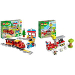 LEGO 10874 DUPLO Town Steam Train, Toys for Toddlers, Boys and Girls 2-5 Years Old with Light & Sound & Go Battery Powered Set with RC Function, Gift Idea & 10969 DUPLO Town Fire Engine Toy