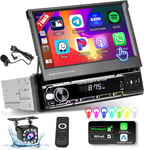 Autoradio 1 Din Avec Écran Rétractable 7 Pouces Sans Fil Carplay Poste Radio 1 Din Avec Bluetooth Mains Libres Android Auto Fm Aux Tf Usb Swc Mirror Link Caméra De Recul