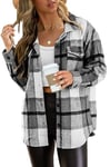 Zeagoo Veste chemise pour femme - Veste à carreaux - Manches longues - Manteau en flanelle - Blouse avec boutons, Noir , S