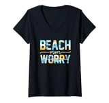 Womens Beach More Worry Less Typography Summer V-Neck T-Shirt