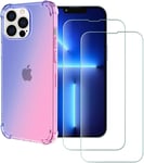 Housse Pour Apple Iphone 13 Pro Max 6.7 Gradient Color Tpu Case +2 Films Protection En Verre Trempé Antichoc Coque Bleu Rose