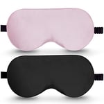 BeeVines Sleep Mask, 2 Pack 100% Real Natural Pure Silk Eye Masks with Adjustable Strap for Sleeping, Mulberry Silk Eye Sleep Shade Cover, Blocks Light Reduces Puffy Eyes Traveling Gifts