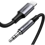 Câble audio AUX pour iPhone MFI Lightning - mini-jack 3,5 mm 1 m, gris