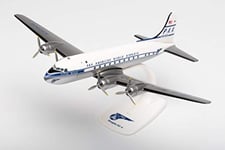 Herpa Maquette Avion Pan American World Airways Douglas DC-4 - N90906 Clipper Munich (en Anglais), echelle 1/125, Snap-fit Model, pièce de Collection, d'avion avec Support, Figurine Plastique