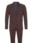 Lindbergh Plain Mens Suit - Normal Lenght Burgundy