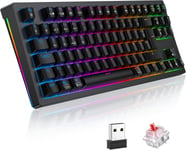 Clavier Gamer Mécanique Sans Fil 80% Tkl Azerty, Clavier Gaming Bluetooth/2.4ghz/Usb-C Programmable Avec Interrupteur Rouge, Clavier Mecanique De Jeu Rgb Pour Pc/Ps5/Win/Mac/Androi[Key230060]