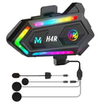 Moman Casque Moto, H4R avec【Lumière RGB】 Main Libre Moto Casque sans Fil Stéréo à Usage Unique avec Micro Wireless 5.3 Réponse Automatique Réduction du Bruit Étanchéité, sans-Fil-Casque-Moto-Headset