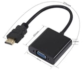 HDMI-VGA äänisovittimella Musta teräväpiirto äänivirtakaapelilla tietokoneeseen 1080P