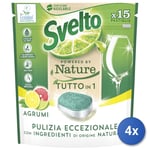 4x Svelto Tabs Lave-Vaisselle 15 Pièces Nature Agrumes Made IN Italy