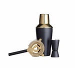 BarCraft Black & Brass Three Piece Cocktail Set