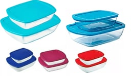 Pyrex Glass Dish Food Storage Rectangular with Lid 2.5L-1.1L 2pc Set Random