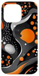 Coque pour iPhone 14 Pro Max Orange Pop Art Polka Dots Noir et Gris Abstrait Tourbillon Ondulé