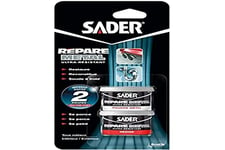 Sader Répare Métal – Mastic Epoxy – Colle Liquide ou Pâte à Réparer selon dosage – Tous Métaux – Intérieur/Extérieur – Aspect Métal – 2 Pots (Poudre Métal + Résine) – 81 g