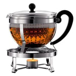 Bodum K11143-16 Chambord Set, tea maker with plastic filter 1.3L, with Rechaud Shiny - silver/black