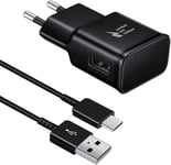 Usb Chargeur Avec Câble Compatible Avec Samsung S20 S20 Fe S10 S10 Se S9 S8 A53 A52s A51 A50 A41 A40 Charge Rapide + Type C Câble - Noir