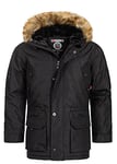 Geographical Norway Abiosaure Men - Parka Large Chaude Homme Automne Hiver - Manteau Impermeable Epais Deperlant - Veste Capuche Fourrure Outdoor - Blouson Coupe Vent Hiver (Noir L-Taille 3)