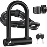 Sportneer Bike Lock: 17mm Heavy Duty Bike D Lock with 5Ft/1.2M High Security Steel Cable&Sturdy Mounting Bracket&Key Anti Theft Bicycle Locks for Road Bike, Electric Bike, Mountain Bike, Folding Bike