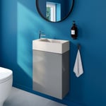 Ensemble meuble lave-mains à suspendre Imandra gris brillant l.44 cm + plan vasque lave-mains béton beige moucheté