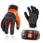 Vgo... 2Paires Gants de travail de sécurité, gants de mécanicien, gants anti-vibrations, robustes (SL8849IP,9/L,Orange,2Paires)