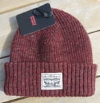 Genuine LEVI'S Bordeaux Fleck Cuff BEANIE 8% Wool Hat Toque Winter Mens Womens