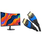 KOORUI 24-Inch Curved Computer Monitor- Full HD 1080P 60Hz Gaming Monitor 1800R LED Monitor HDMI VGA & HDMI Cable 4K – 5m – with A.I.S Shielding – Designed in Germany – by CableDirect