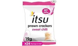 itsu Sweet Chilli Prawn Crackers Single Healthy Snack + Itsu Peking Duck Prawn Crackers + Itsu Sea Salt Flavour Seaweed Thins + Itsu Milk chocolate Rice Cakes