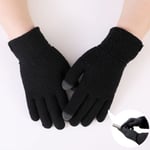 Höst Vinter Män Stickade Handskar Pekskärm Högkvalitativ Ull Enfärgad Handskar Herr Vante 11762-Jacquard-Black Elastic stretchable