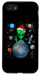 Coque pour iPhone SE (2020) / 7 / 8 Christmas Alien Santa Peace Hand In Space Santa Hat Xmas