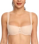 Lemorosy - Soutien-Gorge Balconnet à Armatures pour Femmes Bretelles rembourrées Push-up Demi-Bonnet Classique (Beige,FR100E)